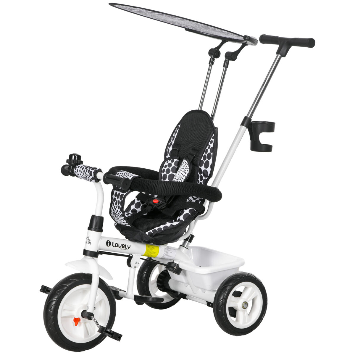 6v1 trojkolka Push Rod Detská trojkolka Odnímateľná slnečná strieška Nastaviteľná rovnováha držiak pohára na bicykel 1-5 rokov Biela