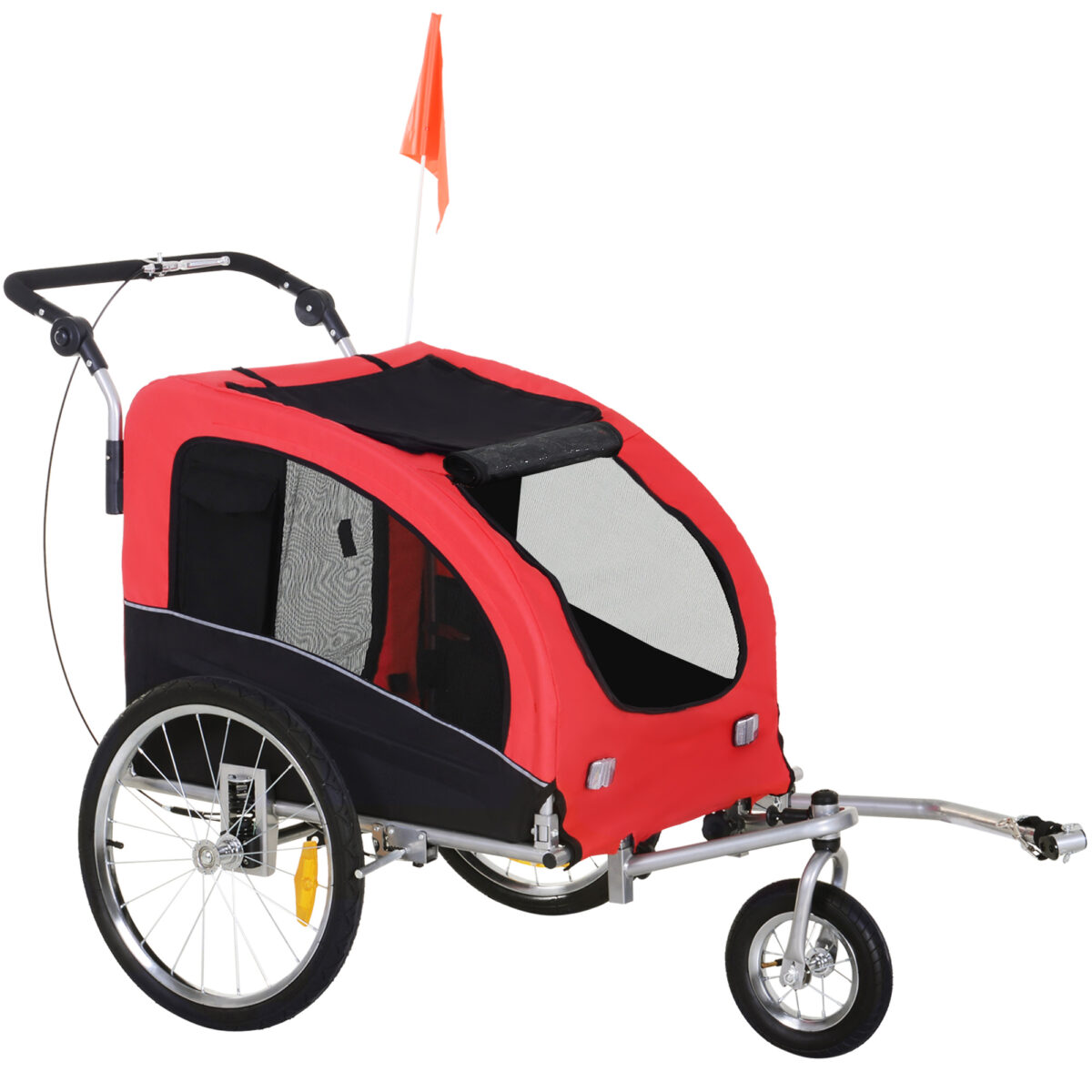 PawHut 2 in 1 Hundeanhänger Jogger Fahrradanhänger Hunde Hunde-Fahrradanhänger Rot+Schwarz 155 x 83 x 108 cm | Aosom