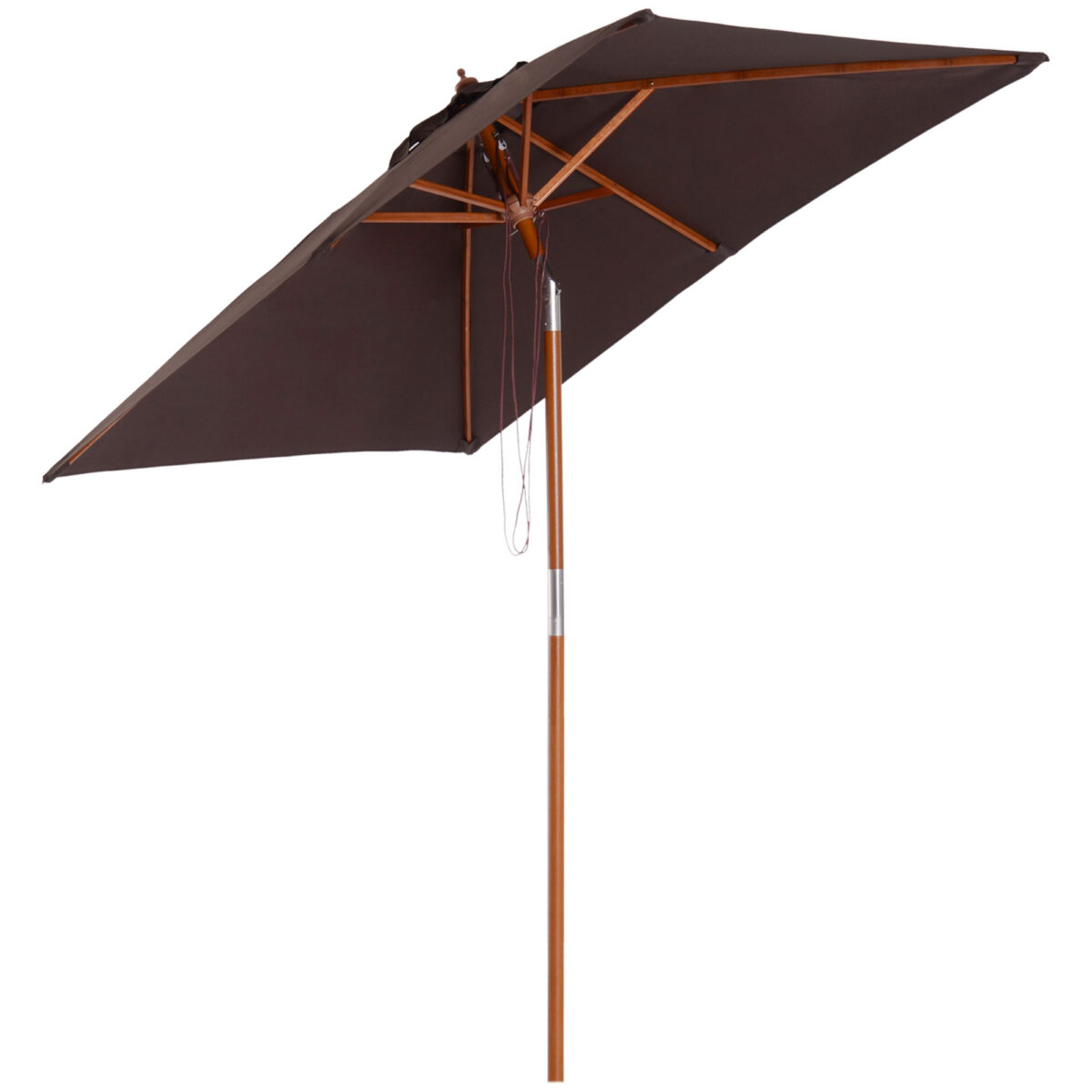Slnečník skladací záhradný slnečník 3-úrovňový nastaviteľný jedľové drevo + polyester káva 200 x 150 x 235 cm
