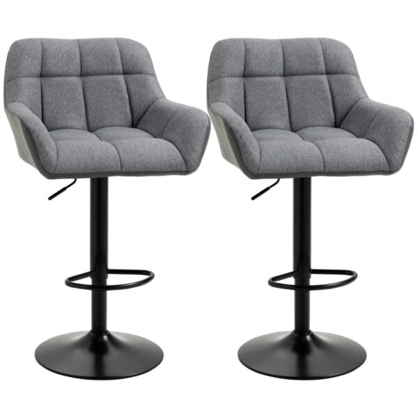 HOMCOM Barhocker küche 2er-Set Höhenverstellbar 360° drehbar mit Lehne und Fußstütze