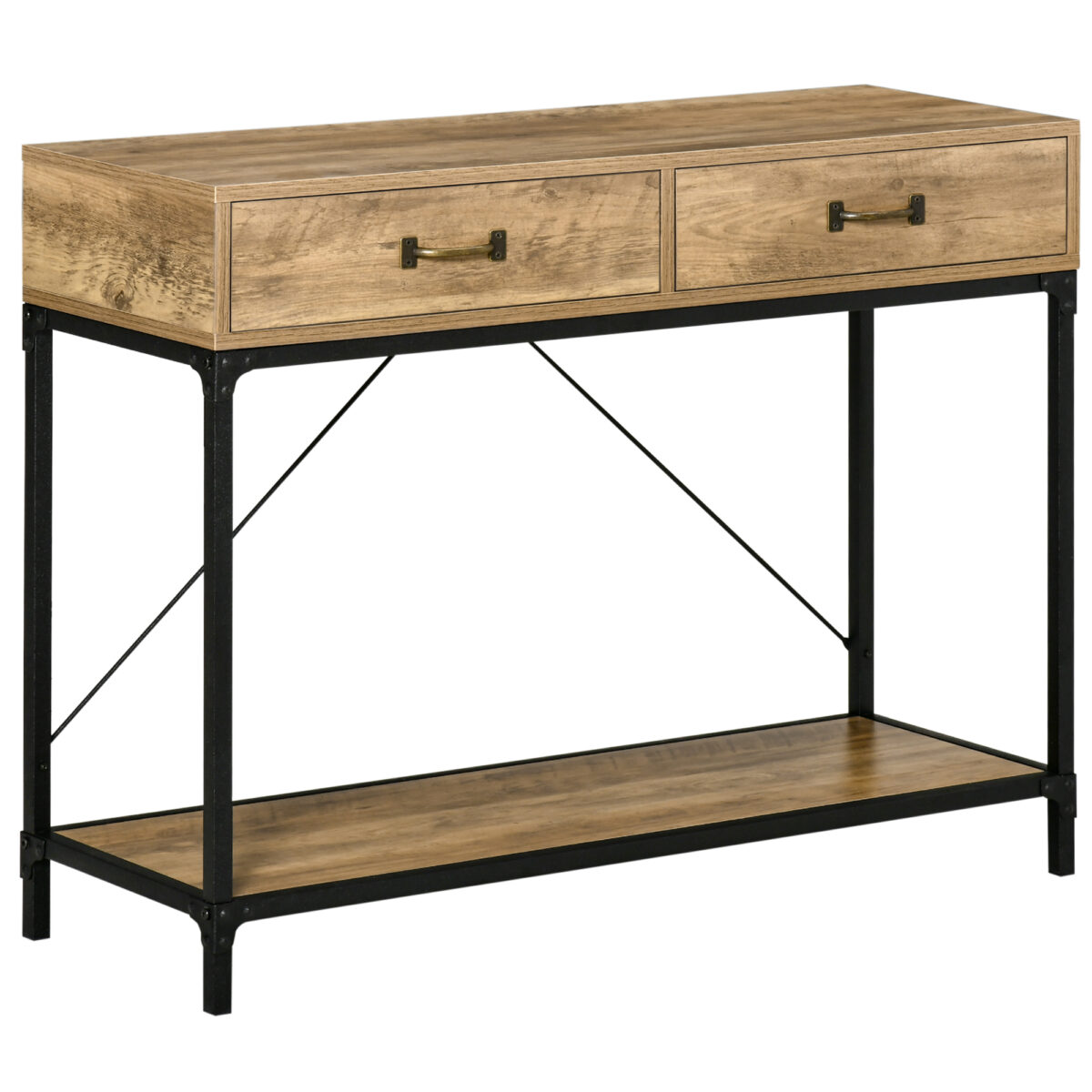 Príručný stolík konzolový stolík vstupný stolík 2 zásuvky spodná polica vintage hnedá + čierna 100 x 35 x 76