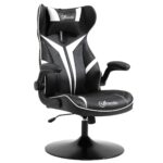 Herná stolička ergonomická počítačová stolička s funkciou hojdačky otočná stolička výškovo nastaviteľná oceľ čierna + biela 67 x 75 x 106-112 cm