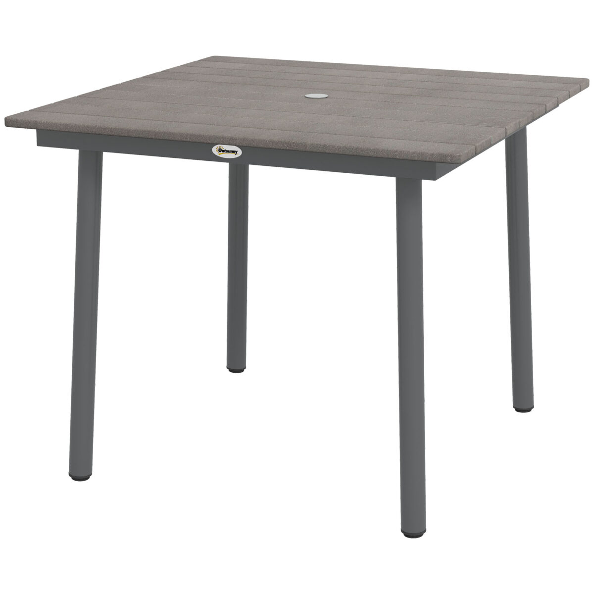 Záhradný stôl jedálenský stôl pre 4 osoby otvor na slnečník terasový stôl lamelový rošt HDPE tmavosivá 90x90x75cm