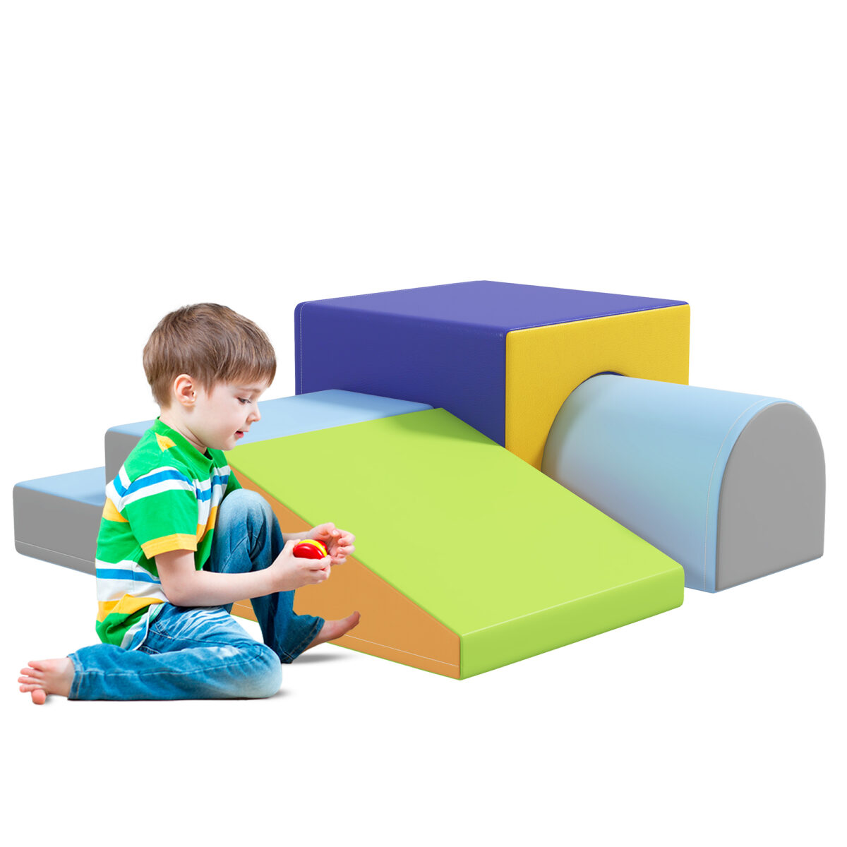 HOMCOM Softbausteine 4er-Set Schaumstoff Bausteine Riesenbausteine Bauklötze Bauspielzeug Schaumstoffblöcke für 1-3 Jahre alt Kinder Kunstleder EPE | Aosom